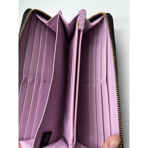 Coach Vintage Black Gold Tone Horse Carriage Patent Leather‎ Purple Lined Wallet - Picture 6 of 9